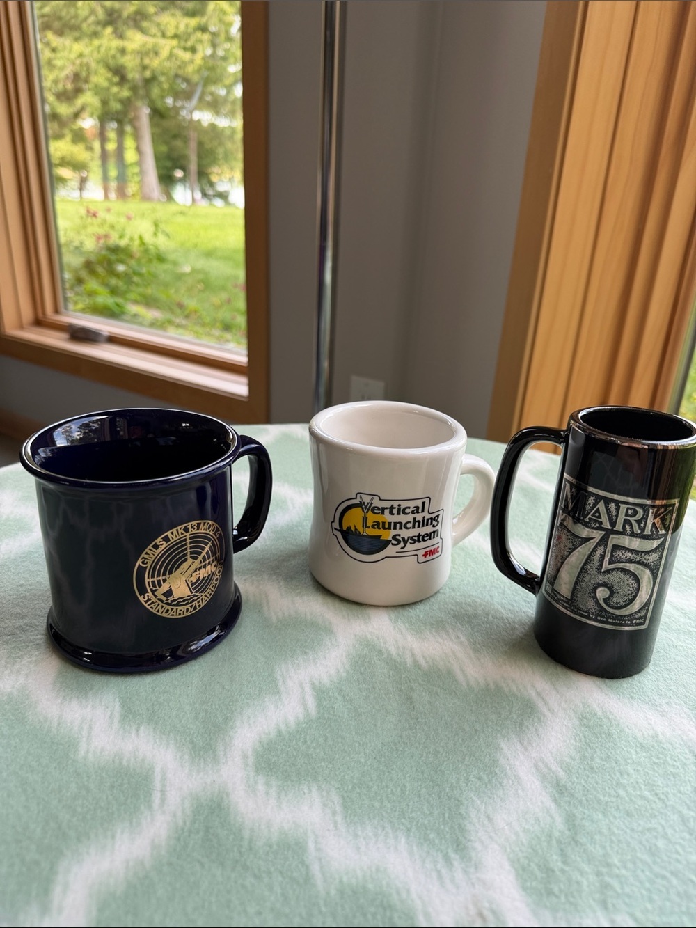 Vintage Collectible FMC Military Promotional Ceramic Mugs - White Black Navy